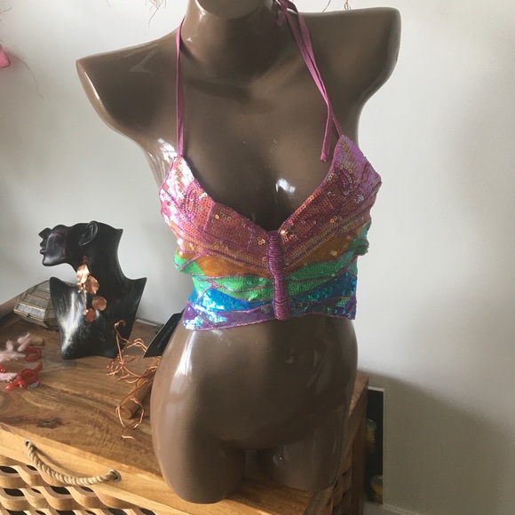 Butterfly Sequin Halter Top M/L - Picture 6 of 6